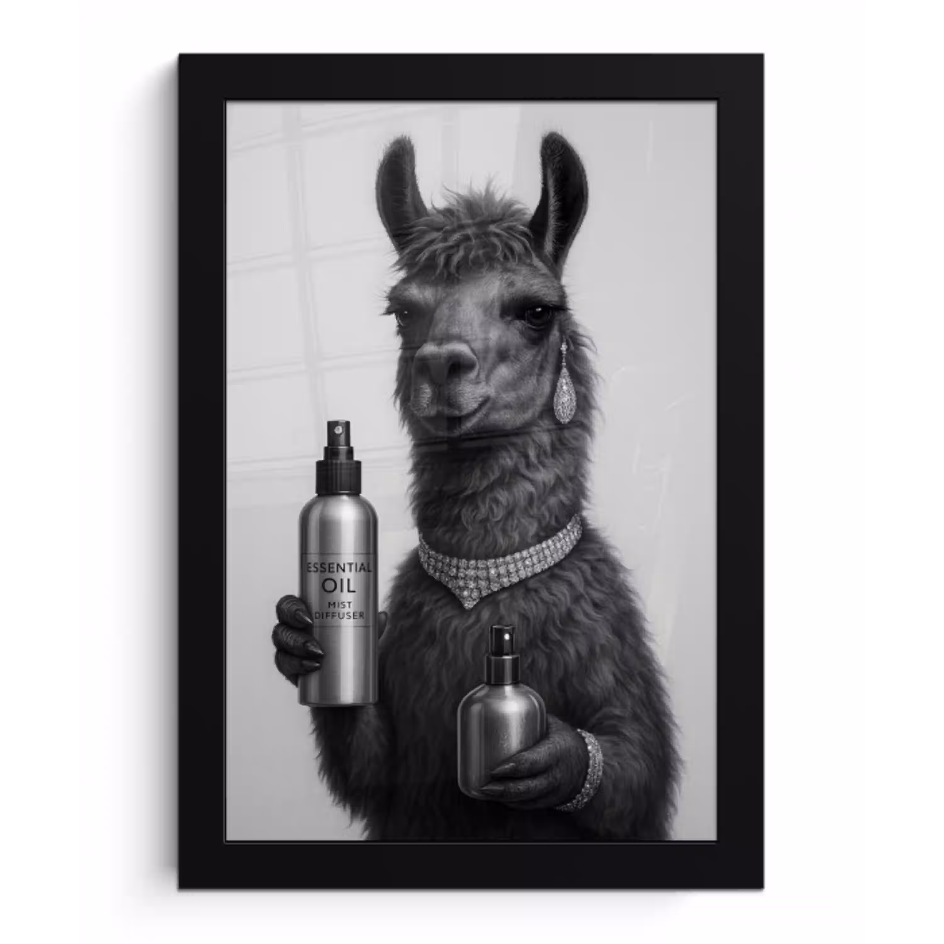 Lama - Flessen - Zwart - Wit fotolijst zwart zonder passe partout klein -3d