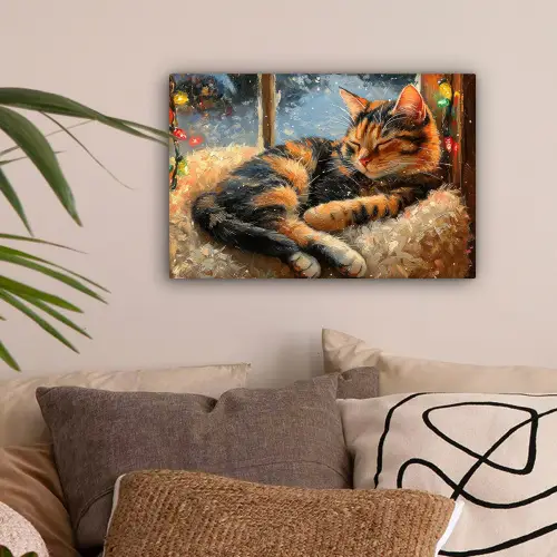 Kat - Kerst - Winter - Dier canvas 2cm klein -sfeer1