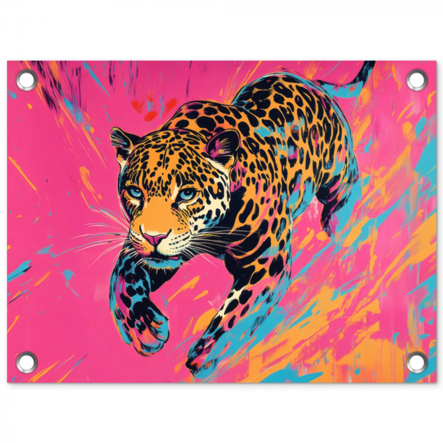 Luipaard - Roze - Oranje - Blauw - Verf tuinposter los doek klein -3d