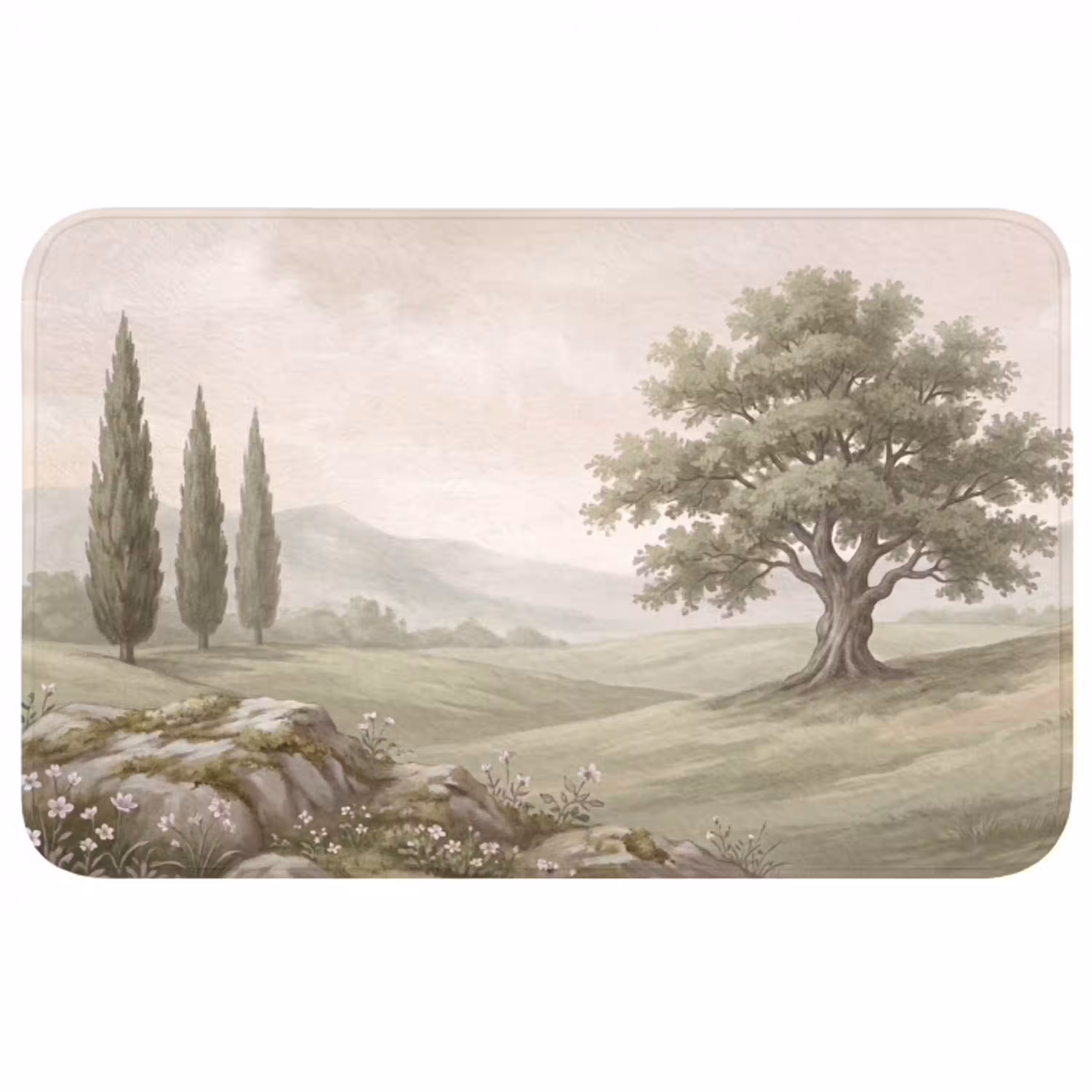 Heuvellandschap - Bomen - Natuur - Groen Badmat middel -3d