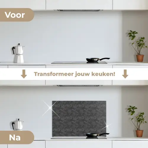 Grijs - Bloesem - Heuvels keuken achterwand spatscherm klein 900 -voor_na_NL