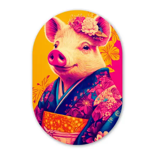 Varken - Bloemkroon - Kimono - Abstract Wandcirkel Ovaal Forex klein -3d