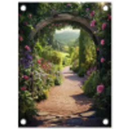 Doorkijk - Bloemen - Natuur - Rozenboog tuinposter los doek klein -3d