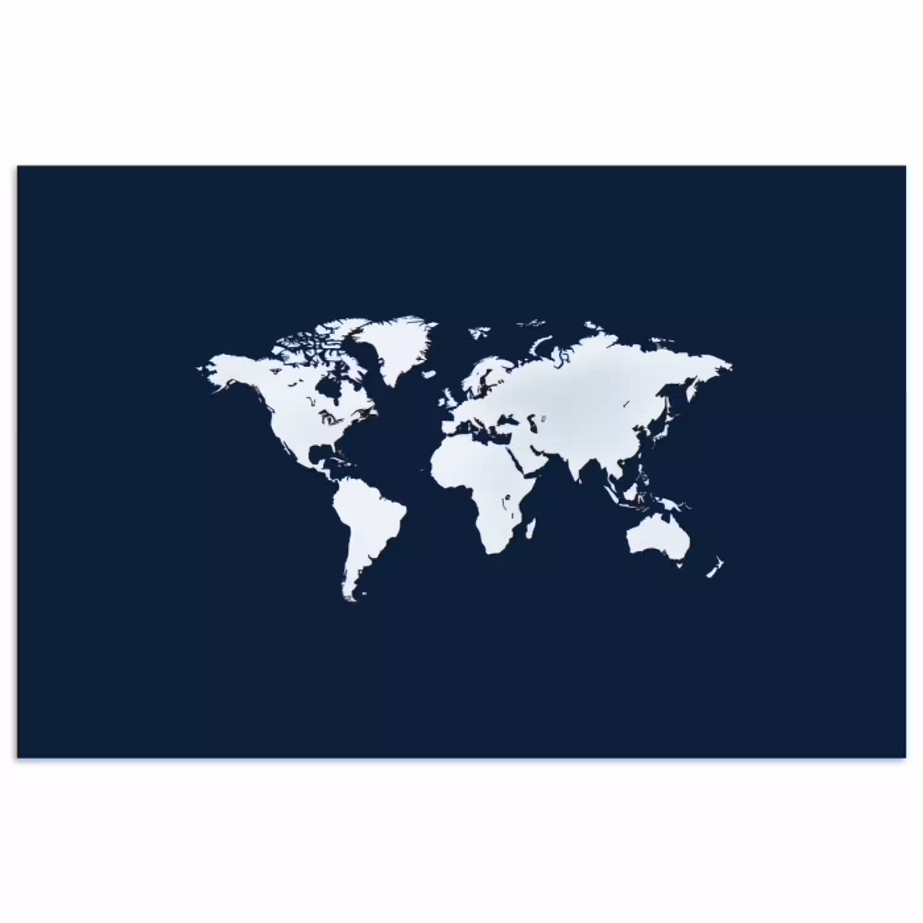 Wereldkaard - Blauw - Contrast poster papier klein -3d
