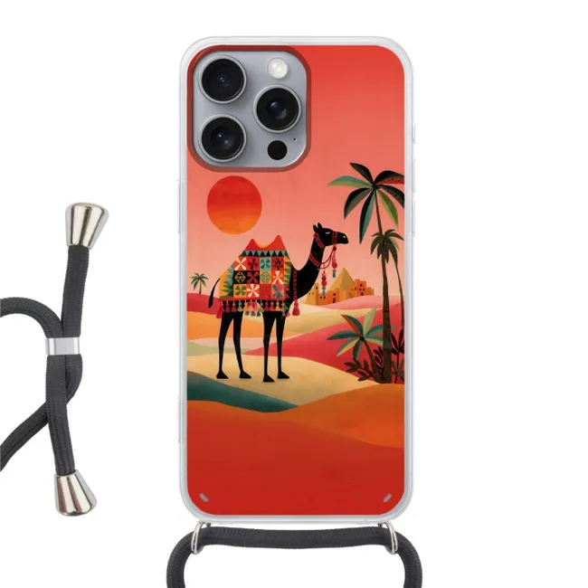 Telefoonhoesje met koord - Kameel - Gekleurd tapijt - Duinen - Rode zon