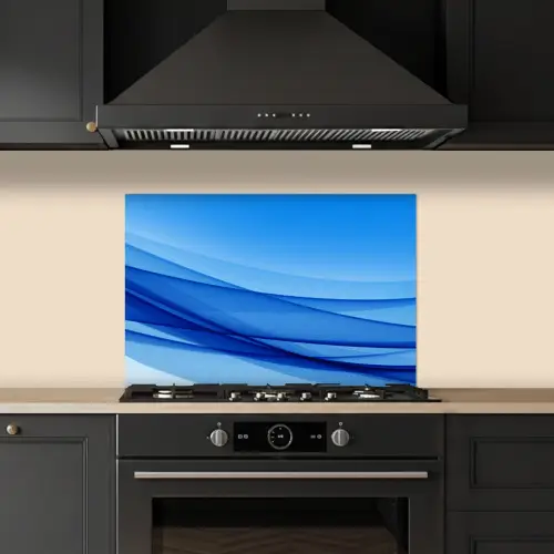 Golven - Helder - Blauw keuken achterwand spatscherm klein -sfeer1