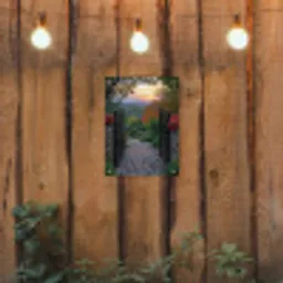 Landschap - Hek - Pad - Zonsondergang - Natuur tuinposter los doek klein -sfeer1