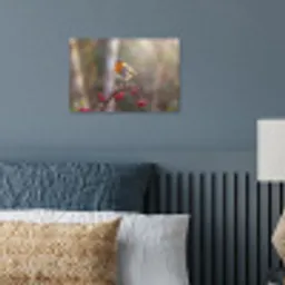 Roodborst - Tak - Bessen - Natuur poster papier klein -sfeer2