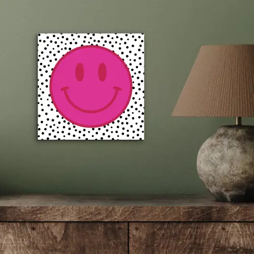 Smiley - Roze - Stippen aluminium wit klein -sfeer2