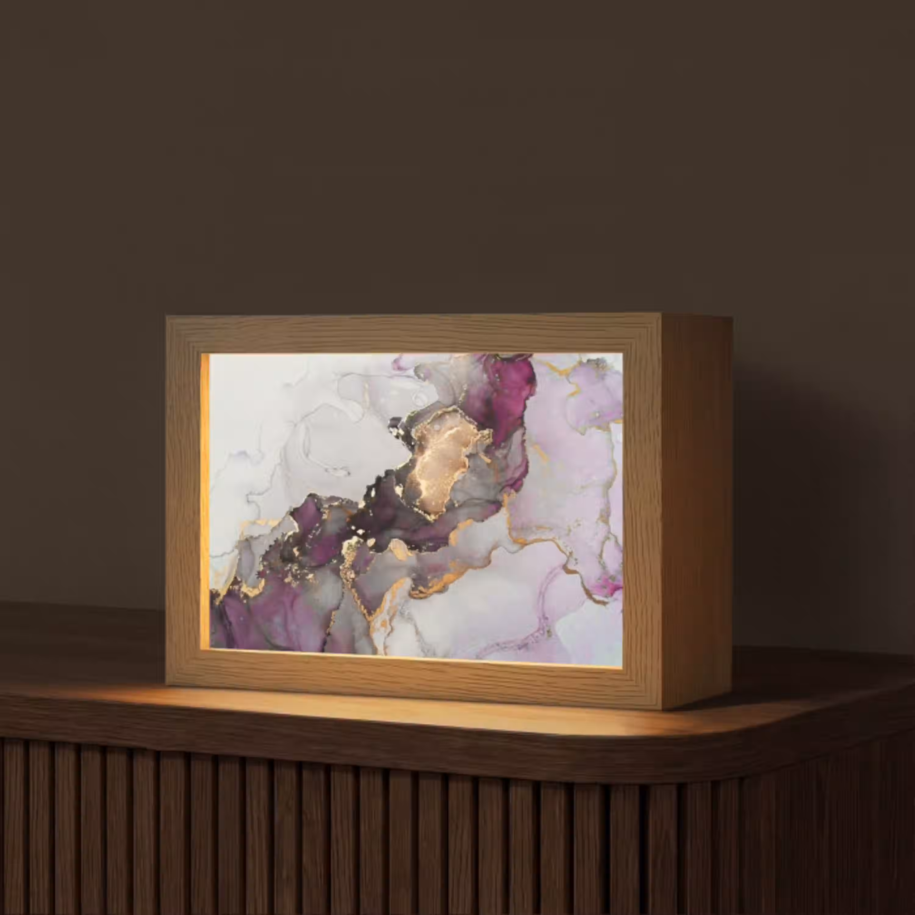 Marmer - Abstract - Goud - Paars Light Box met kabel (Tafellamp) klein -z3d_website