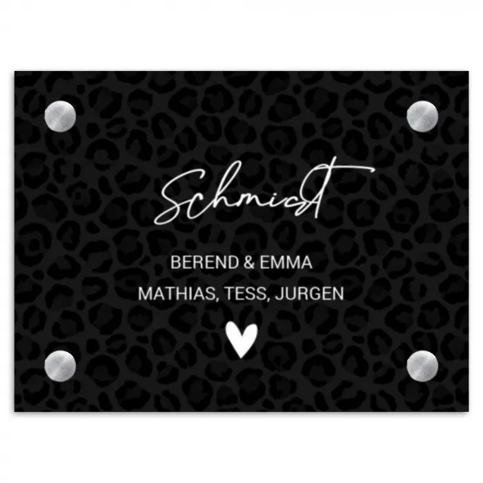 Zwart panterprint - Sierlijk Naambord Rechthoek middel -3d