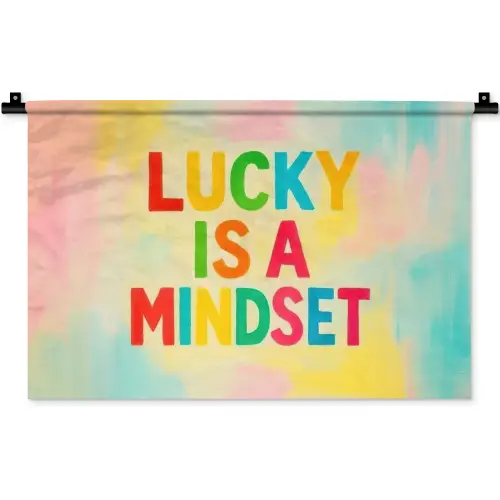 Quote - Lucky - Regenboogkleuren Wandkleed katoen klein -zz3d