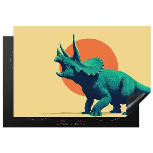 Triceratops - Cirkel - Oranje - Hoorns Inductie beschermer vinyl 3mm klein -3d
