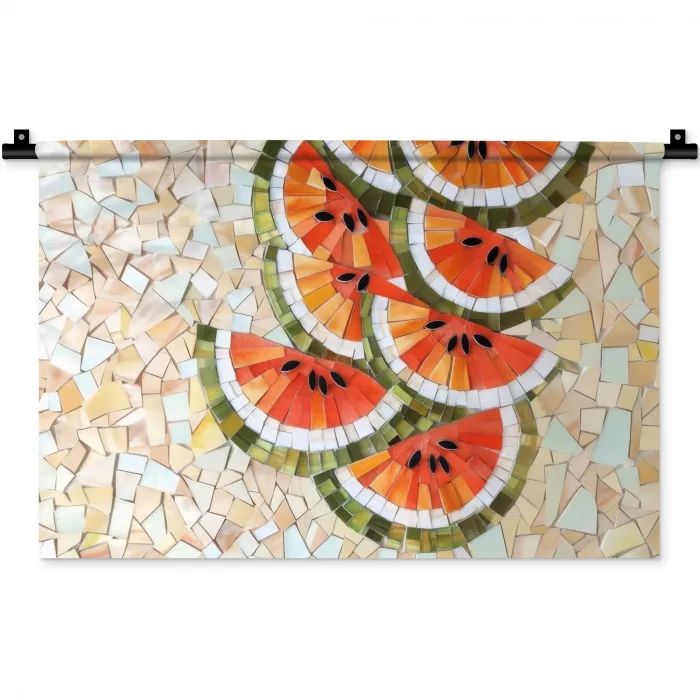 Mozaïek - Watermeloen - Rood - Pitten Wandkleed katoen klein -zz3d