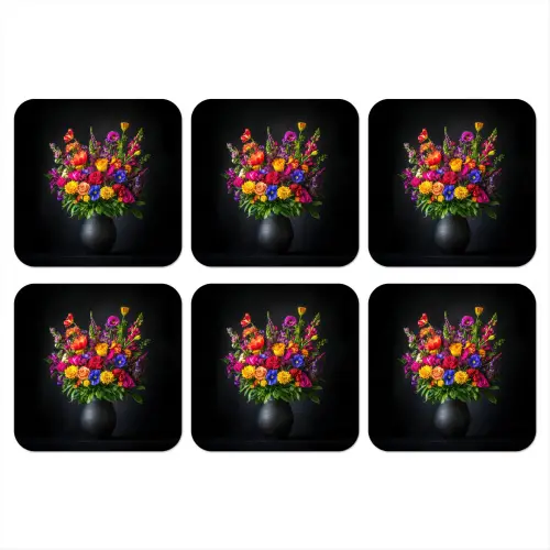 Felgekleurd - Bloemen - Vaas onderzetter kurk middel -3d