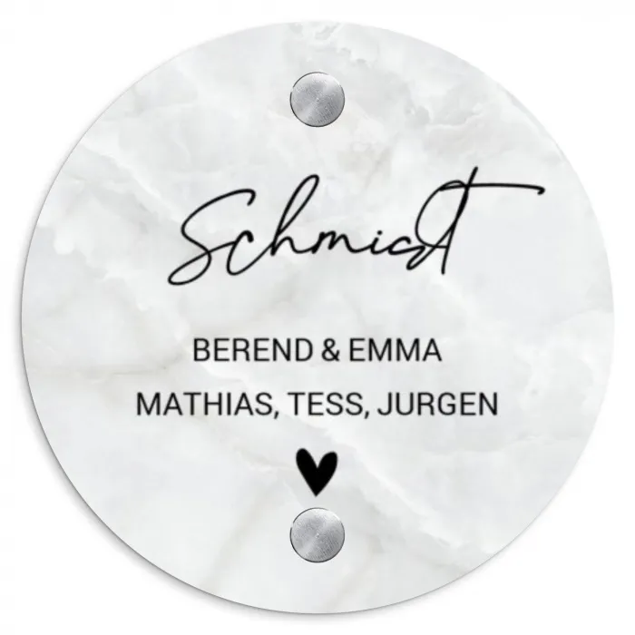 Lichtgrijs marmer - Sierlijk Naambord Rond klein -3d