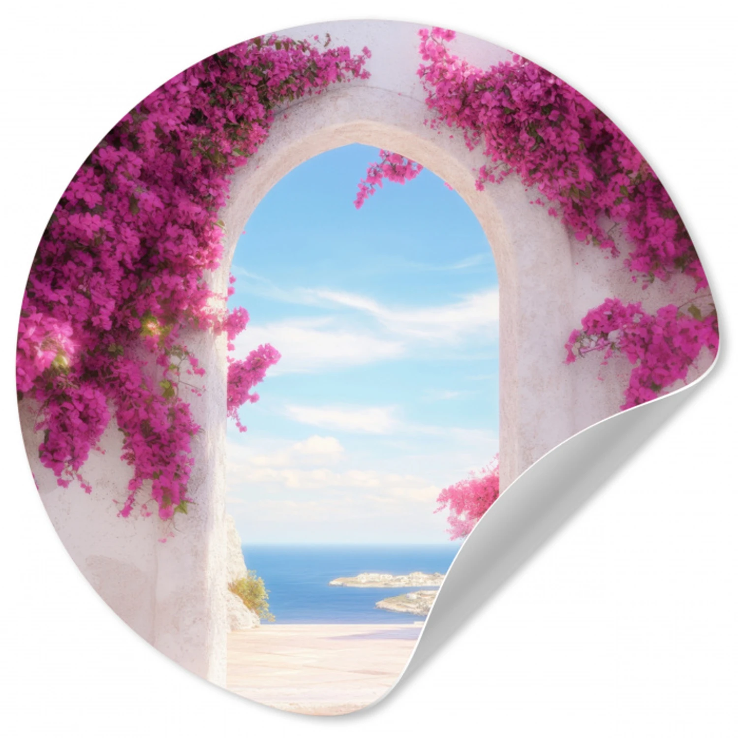 Zee - Roze - Bloemen - Poort Wandcirkel behangsticker klein -3d