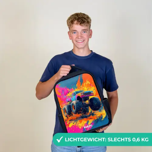 Monstertruck - Verfspatten - Kleurrijk - Explosie Rugzak - Zwart middel -sfeer7_NL