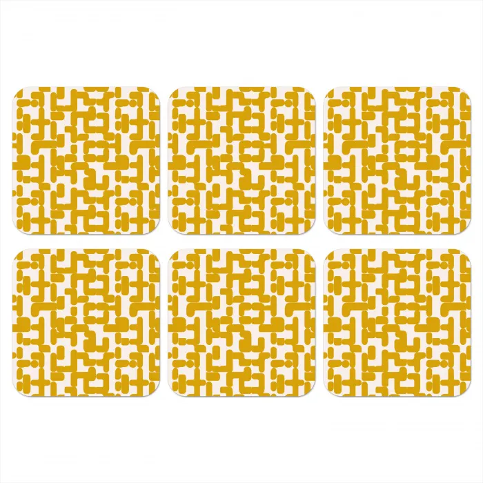 Geel - Beige - Patroon onderzetter kurk middel 366 -3d