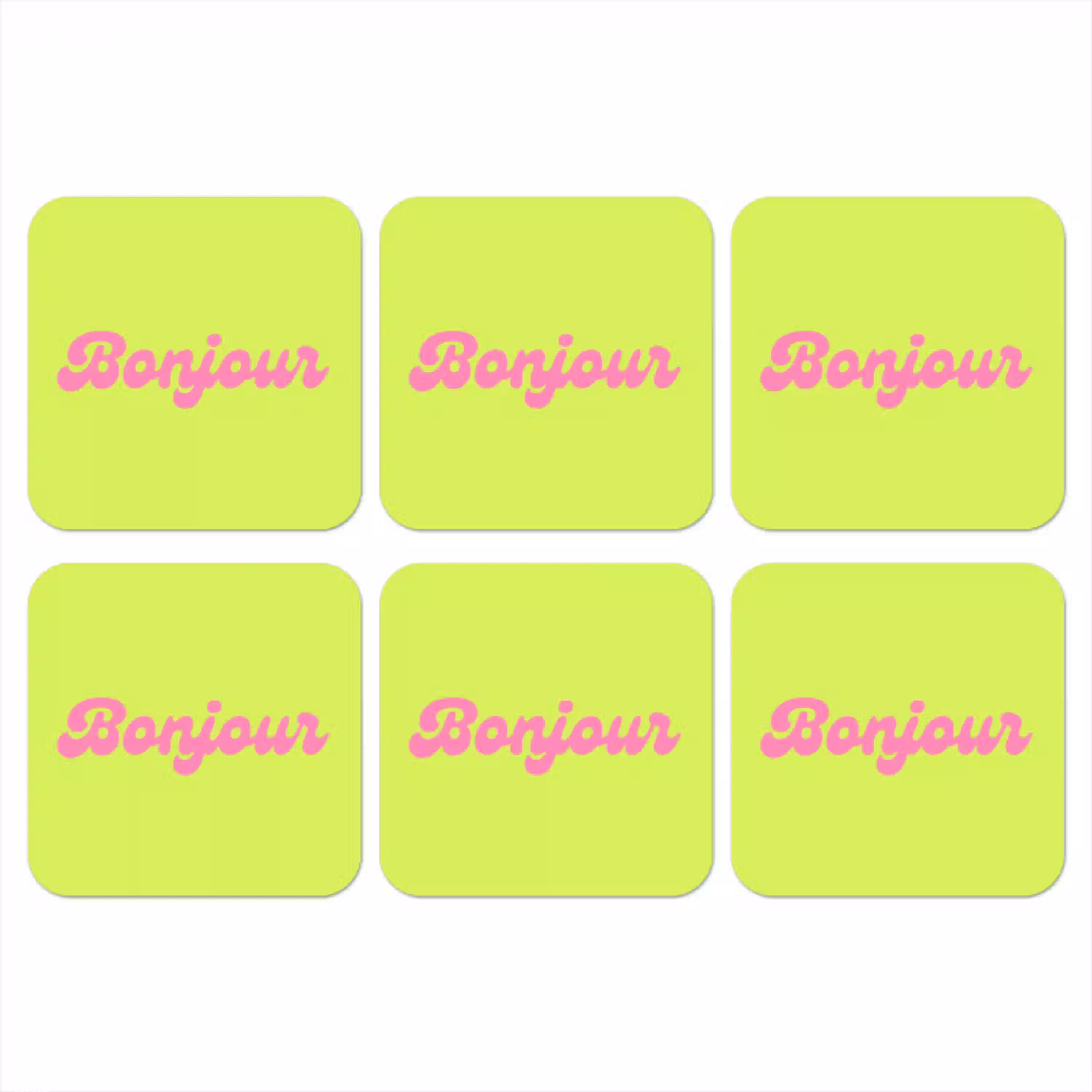 Groen - Roze bonjour - Retro onderzetter kurk middel -3d