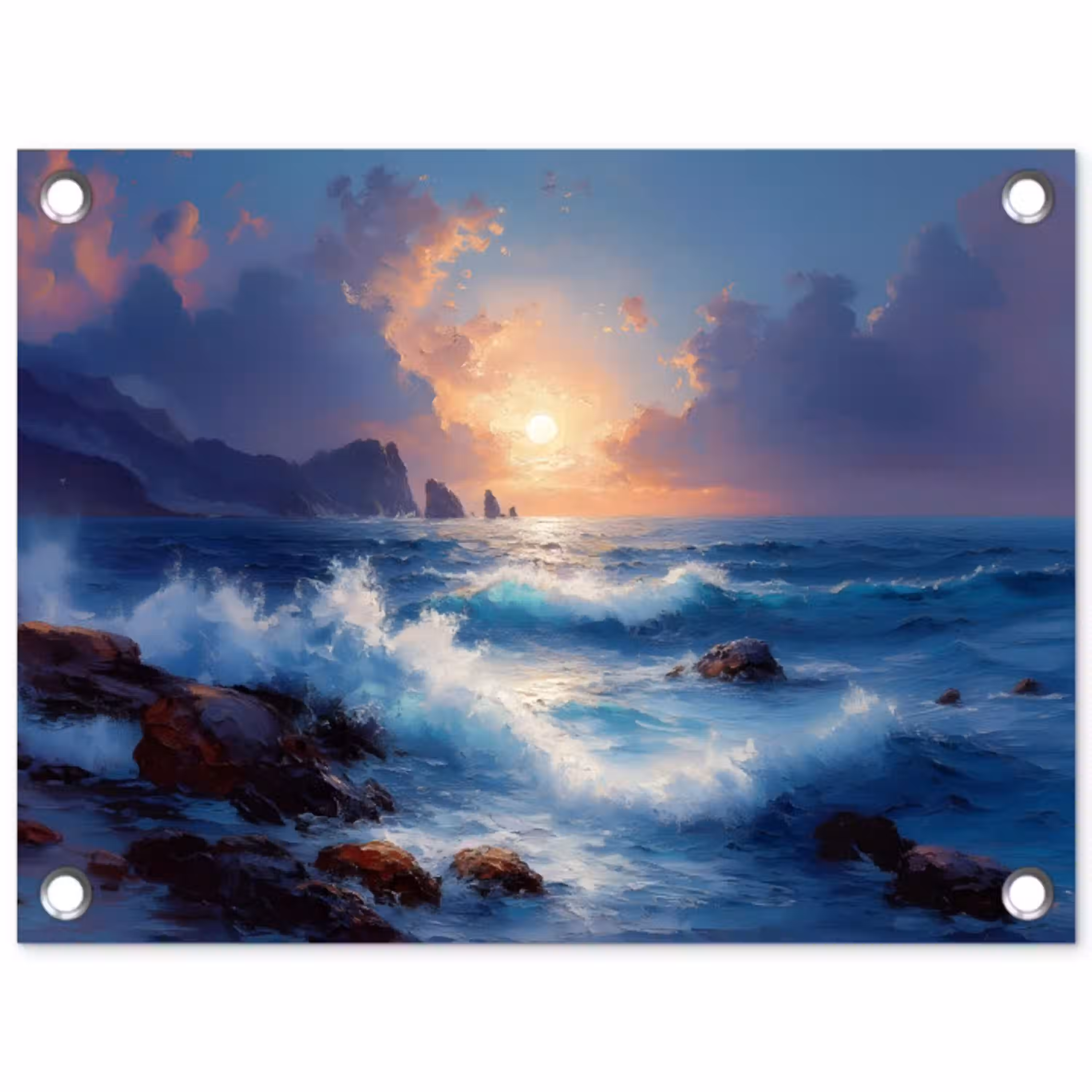 Golven - Zee - Kleurrijk - Rotsen tuinposter los doek klein -3d