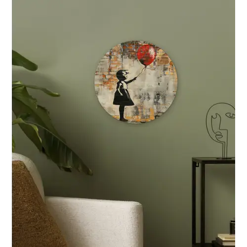 Graffiti - Banksy - Meisje - Street art Wandcirkel kunststof plaat 5mm dik klein -sfeer3