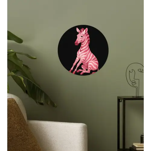 Zebra - Roze - Gestreept Wandcirkel behangsticker klein -sfeer2