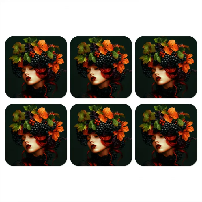 Vrouw - Rood - Groen - Druiven onderzetter kurk middel -3d