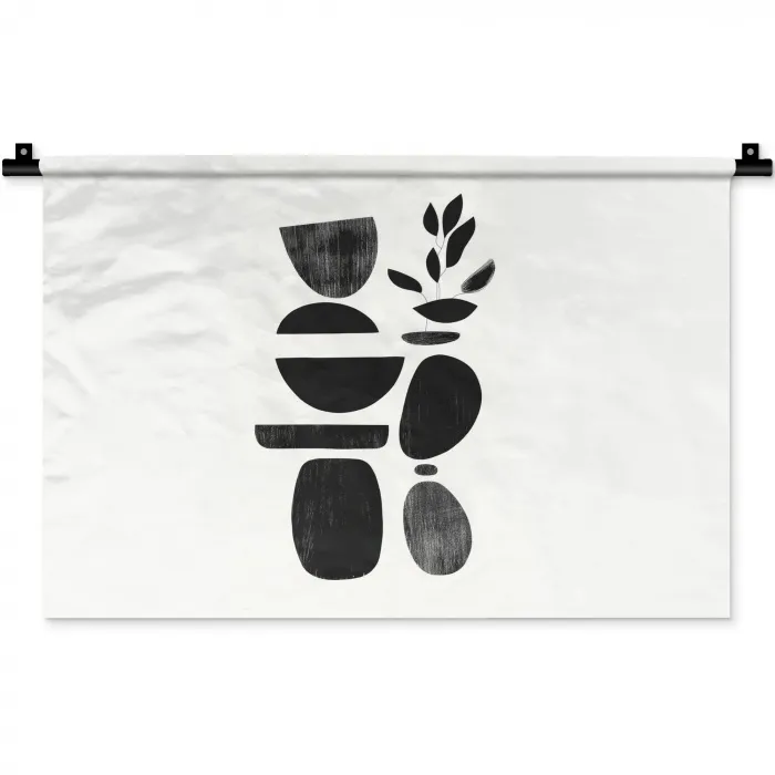Japandi - Zwart - Abstract Wandkleed katoen klein -zz3d