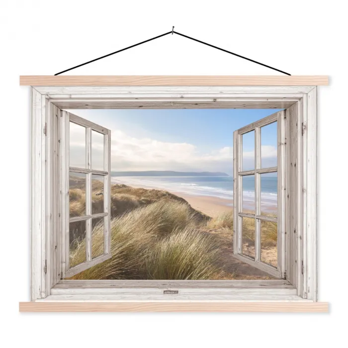 Doorkijk - Zee - Strand - Duinen textielposter latten blank klein -3d