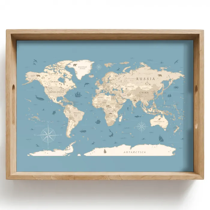 Wereldkaart - Oceaan - Realistisch - Blauw Dienblad Rechthoek middel -z3d_shopping