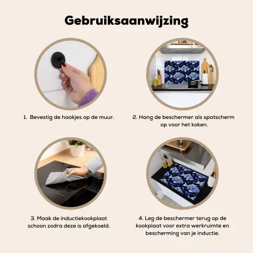 Vissen - Bloemen - Blauw Inductie beschemer met haakjes klein 777 -ky-gebruik-nl