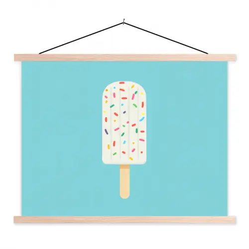 Ijsje - Stokje - Sprinkles - Lichtblauw textielposter latten blank klein -3d
