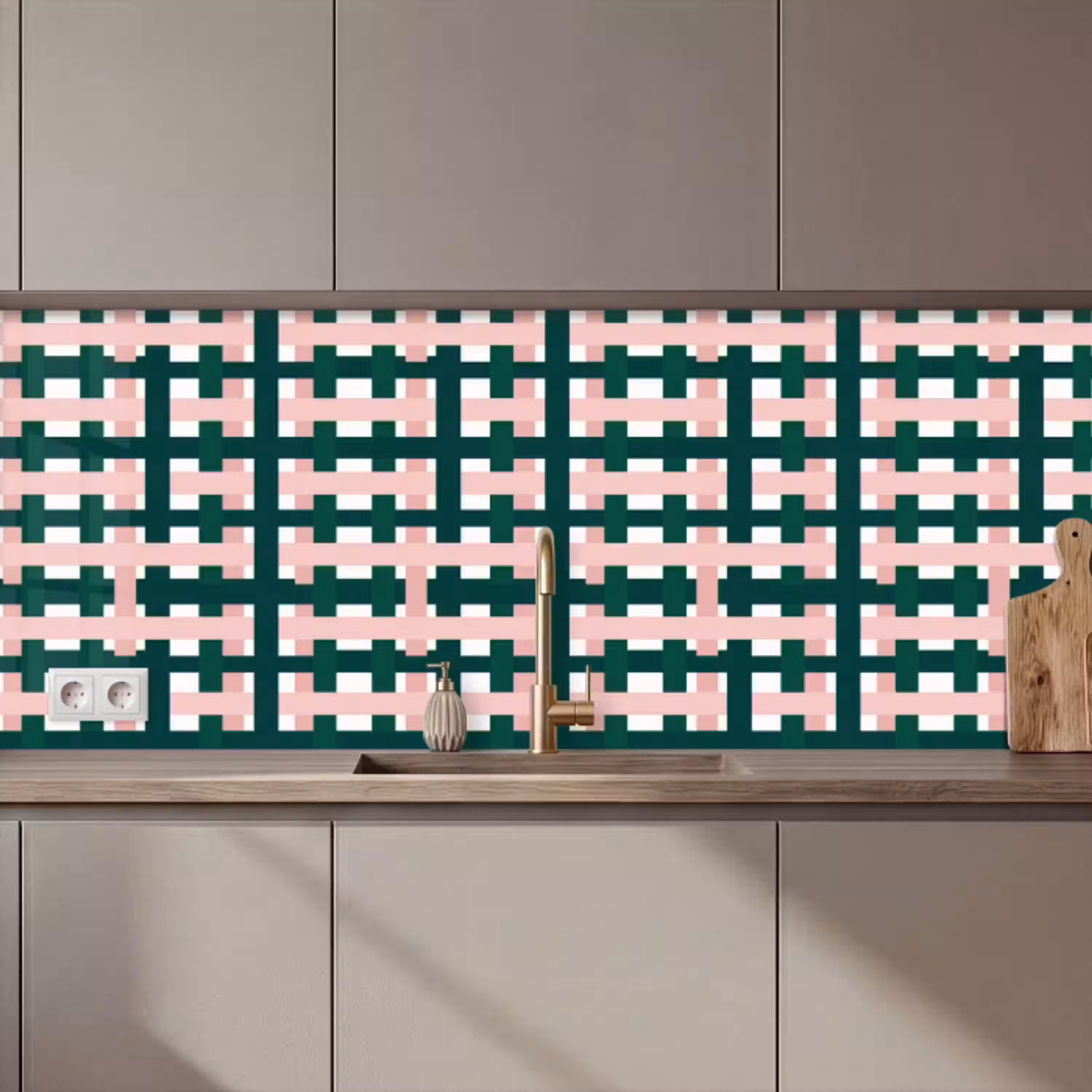 Vlechtpatroon - Groen - Roze - Grafisch keuken achterwand 2 middel 871 zz_3dshopping