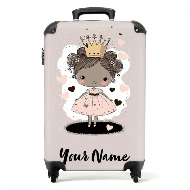 Suitcase with name - Princess on colored background with pink and black hearts