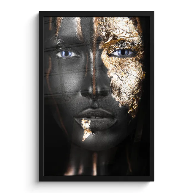 Poster met lijst - Vrouw - Bladgoud - Zwart - Goud - Luxe