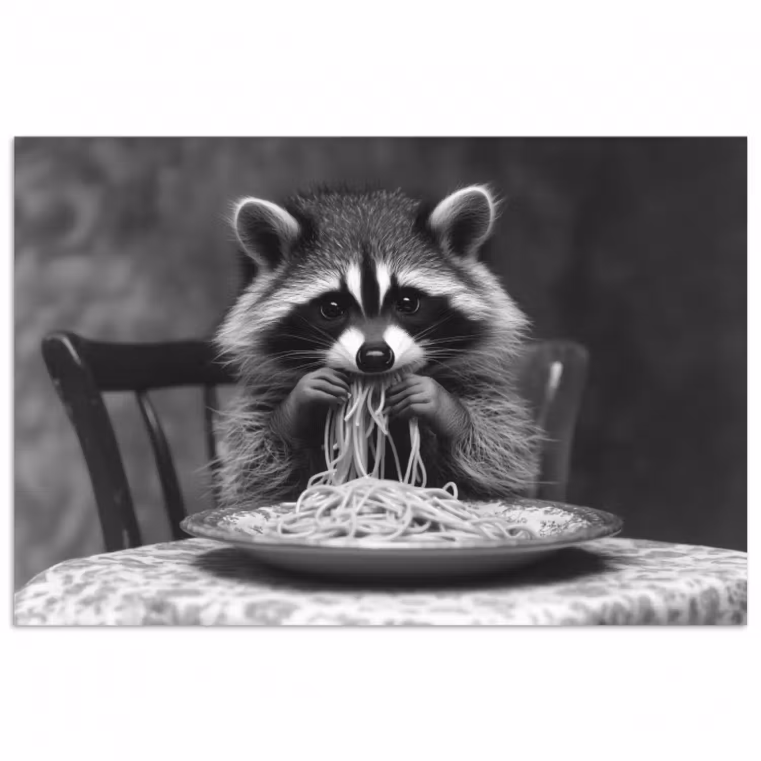 Poster - Waschbär - Niedlich - Pasta - Tischtuch - Schwarz - Weiß