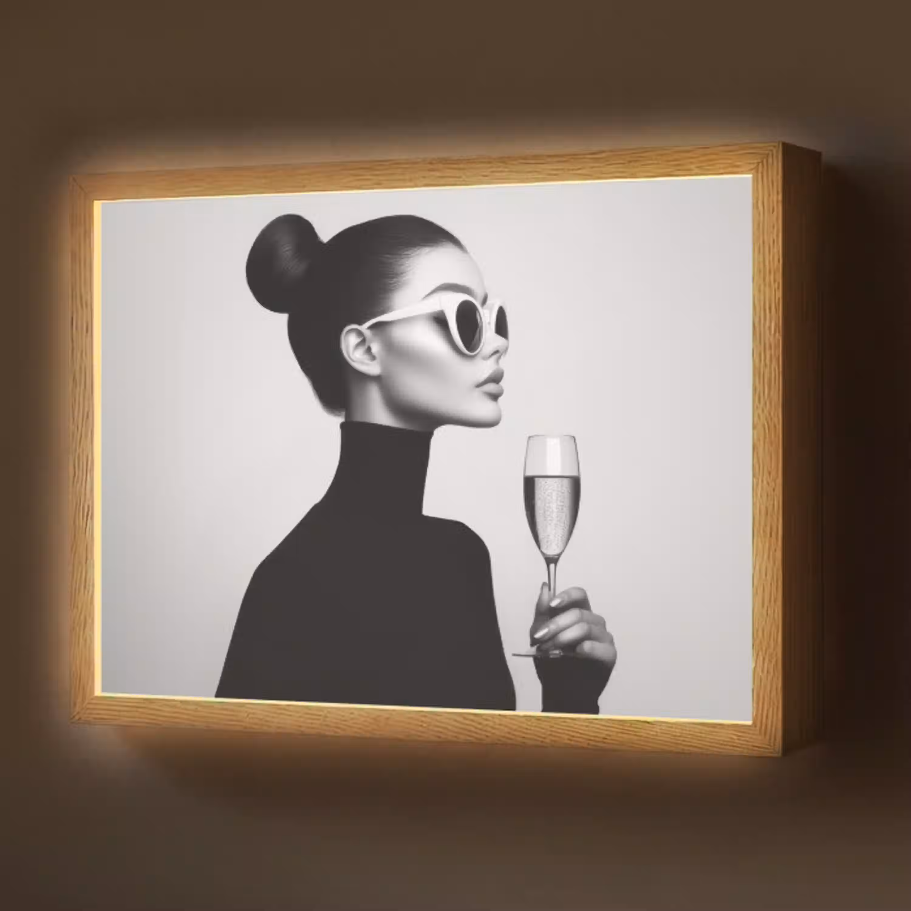Vrouw - Champagne - Modern Light Box met batterij (Wandlamp) middel -z3d_website