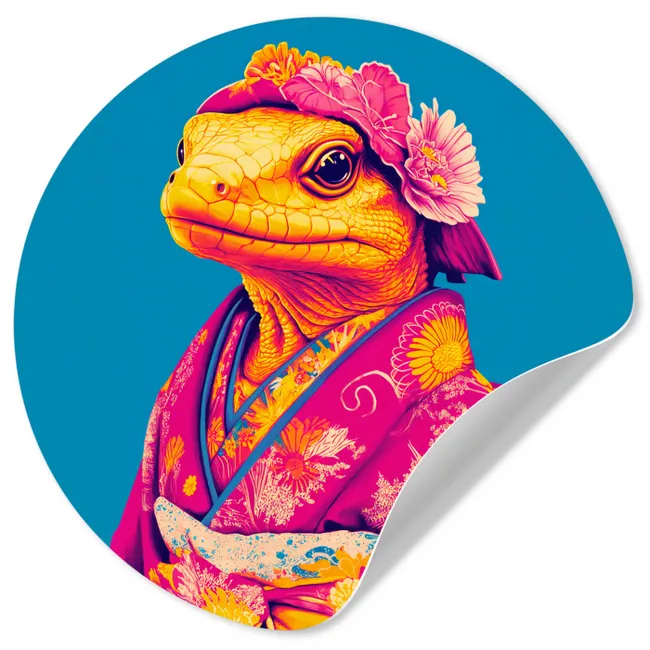 Bloemenkrans - Hagedis - Kimono - Paars Wandcirkel behangsticker klein -3d