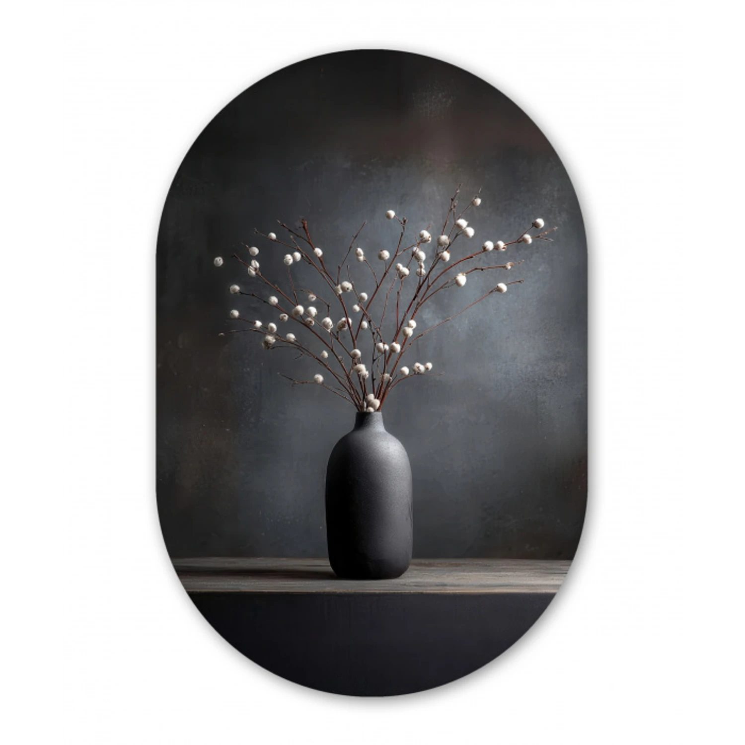 Takken - Vaas - Bolletjes - Wit Wandcirkel Ovaal Glas middel -3d