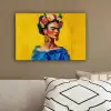 Frida Kahlo - Vrouw - Geel - Blauw - Bloemen canvas 2cm klein -sfeer3