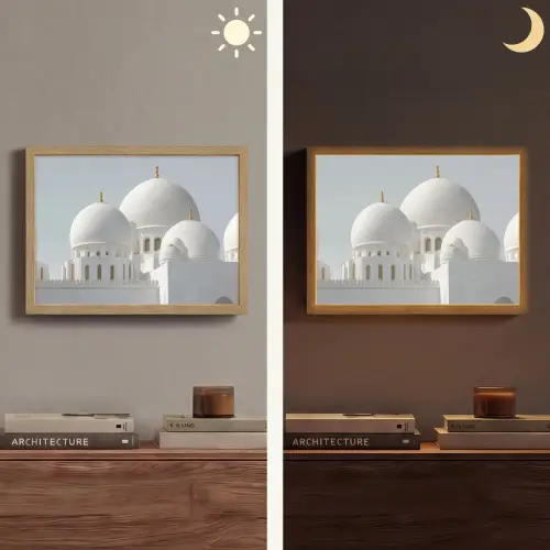 Witte koepels - Helderblauwe lucht - Islamitisch Light Box met batterij (Wandlamp) middel -sfeer3