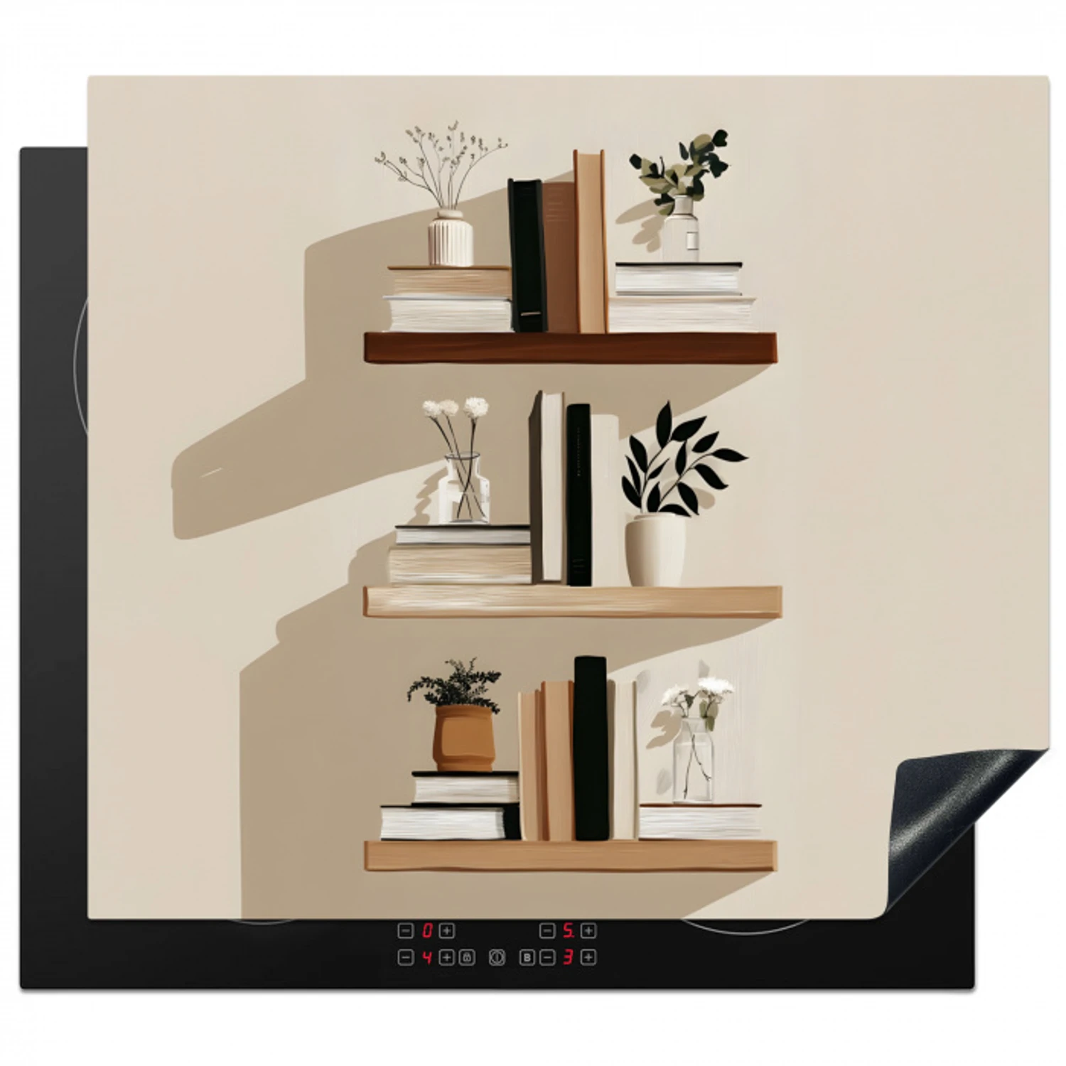 Plankjes - Boeken - Vaasjes - Planten Inductie beschermer vinyl 3mm middel -3d