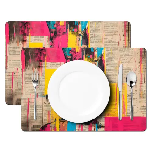 Vrouwengezicht - Krantenpapier - Abstract - Roze Placemat vinyl groot -zzsfeer2_Kitchenyeah-website