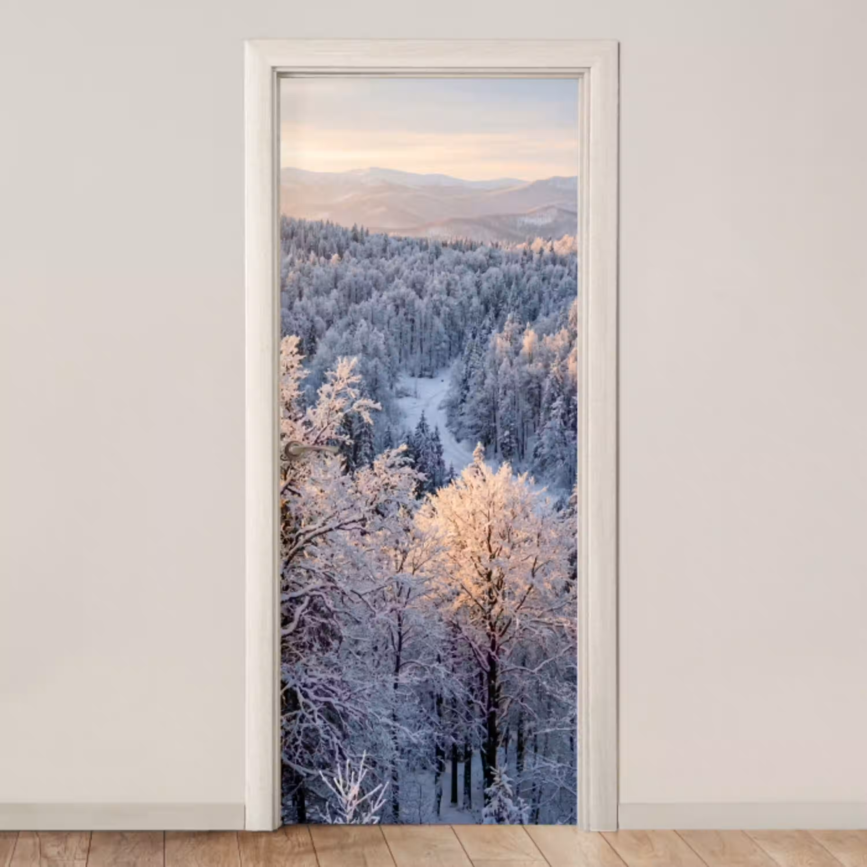 Bos - Bergen - Goud - Winter - Warm deurposter klein -3d_beige