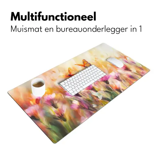 Vlinders - Oranje - Bloemen Muismat XXL klein -sfeer4