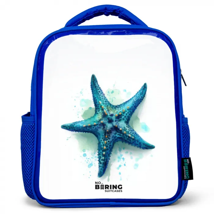 Blauwe Zeester op Witte Achtergrond Kinderrugzak - Blauw middel -3d