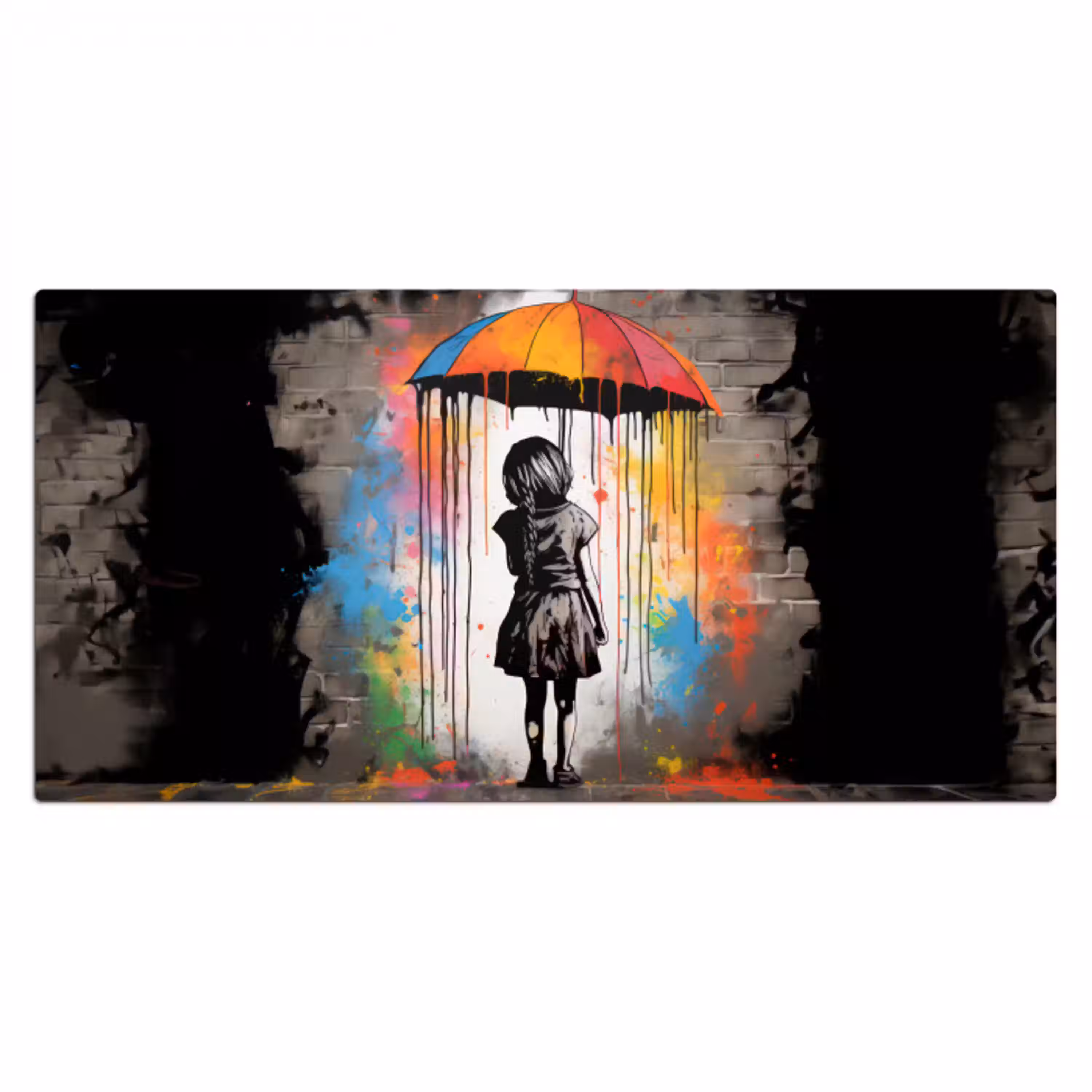 Meisje - Kunst - Paraplu - Graffiti - Kleuren - Muur Muismat XXL klein -3d_leeg