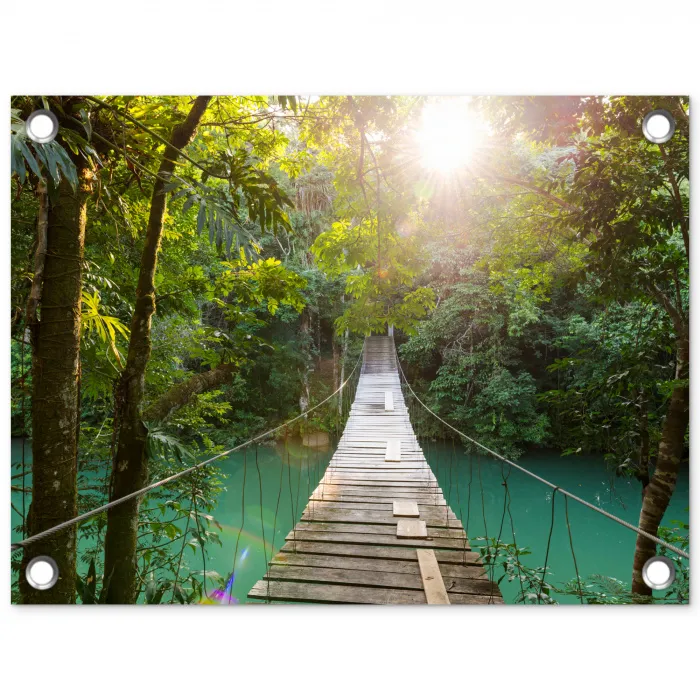 Jungle - Water - Brug - Natuur - Planten tuinposter los doek klein -3d