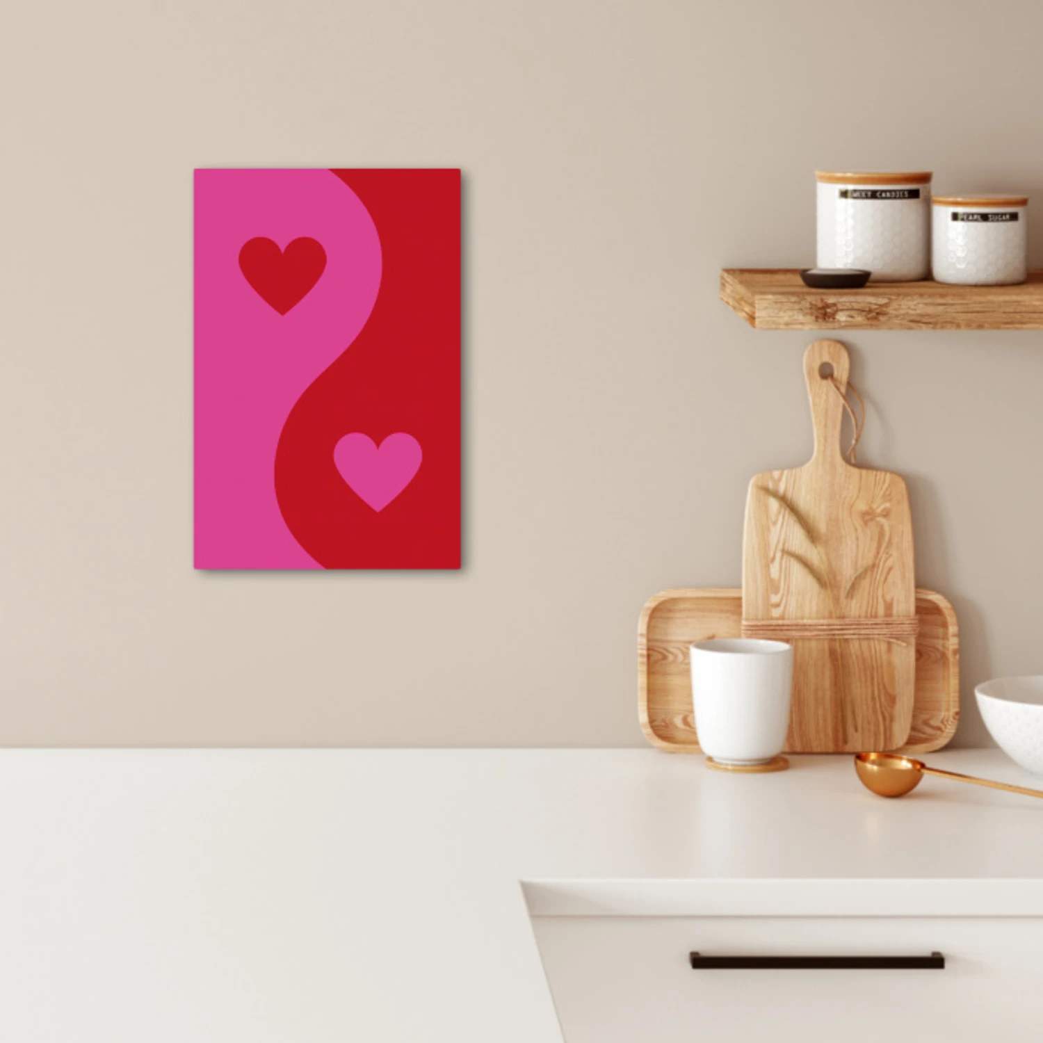 Minimalistisch - Rood - Roze - Hartjes KitchenYeah - Keuken - Canvas klein -sfeer1